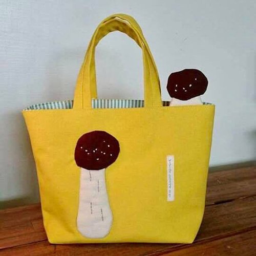 vivian bag1987 咖啡蘑菇手提袋/芥末黃底/火柴頭