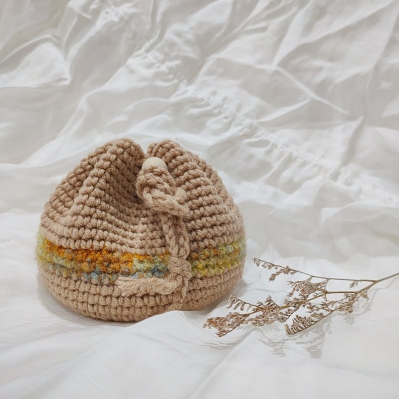 [Bun Drawstring Pocket] Hand-woven drawstring pocket/storage bag/color can be customized - กล่องเก็บของ - ผ้าฝ้าย/ผ้าลินิน สีกากี