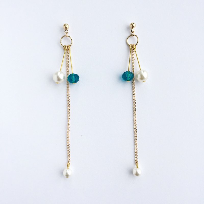 ❤️ [ear clip / ear acupuncture] ❤️- minimalist style metal golden water green pearl crystal natural stone pebble stones Dangle Earrings holiday gift birthday gift Valentine's Day gift exchange - ต่างหู - เครื่องเพชรพลอย สีเขียว