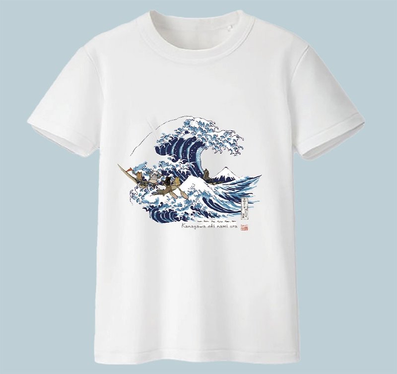 Cat Ukiyoe-Cat in the Great Wave off Kanagawa-Short-sleeved T-shirt - Other - Cotton & Hemp White