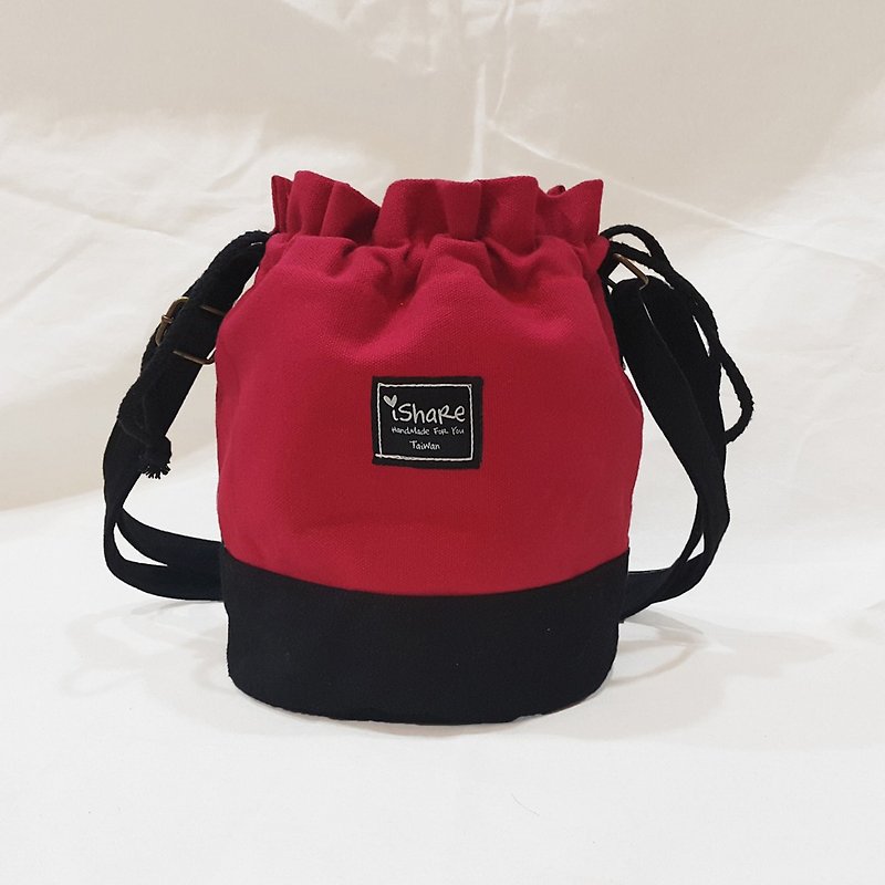雙色甕仔包-深紅色 ( 隨身包 束口袋/包 水桶包 斜肩包 ) - 側背包/斜孭袋 - 其他材質 紅色