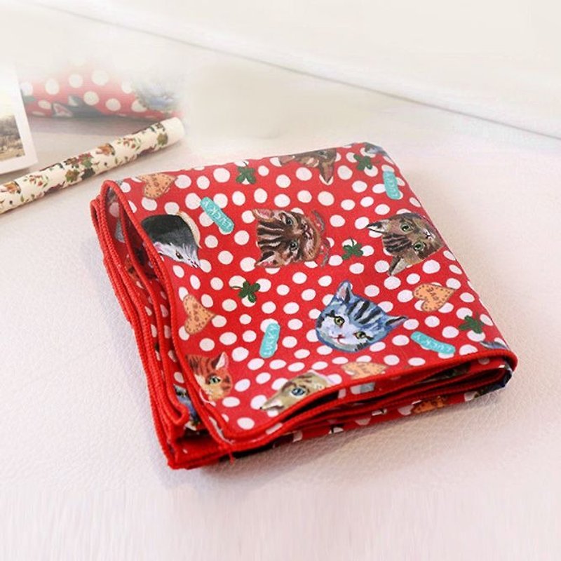 7321Design-Nathalie Lete designer scarf handkerchief - little cats, 7321-07987 - อื่นๆ - ผ้าฝ้าย/ผ้าลินิน สีแดง