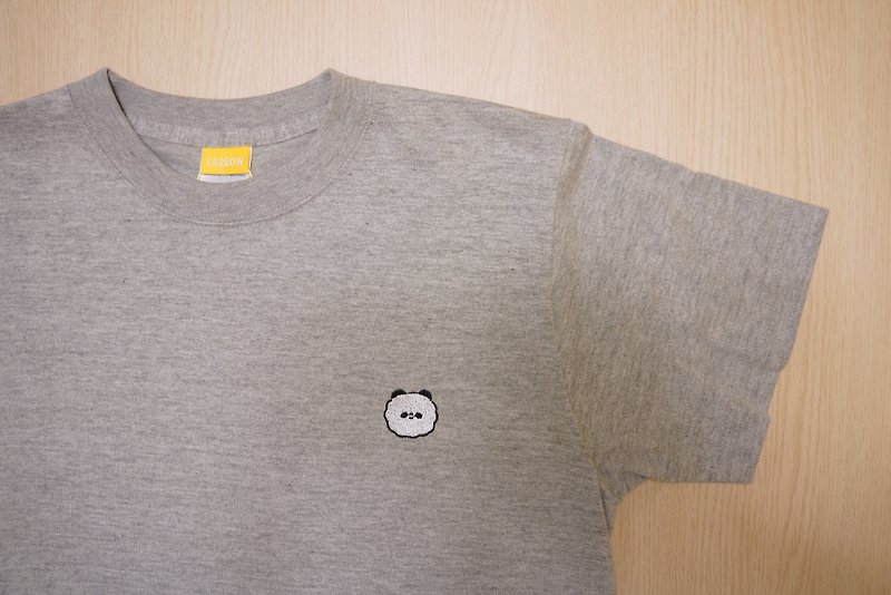 Zero code - Panda embroidery cotton short sleeve T - เสื้อฮู้ด - ผ้าฝ้าย/ผ้าลินิน สีเทา