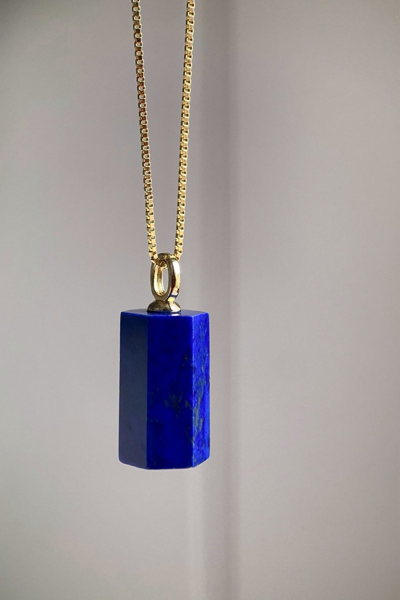 天然阿富汗老礦料六棱柱青金石 S925銀項鏈 - 項鍊 - 半寶石 