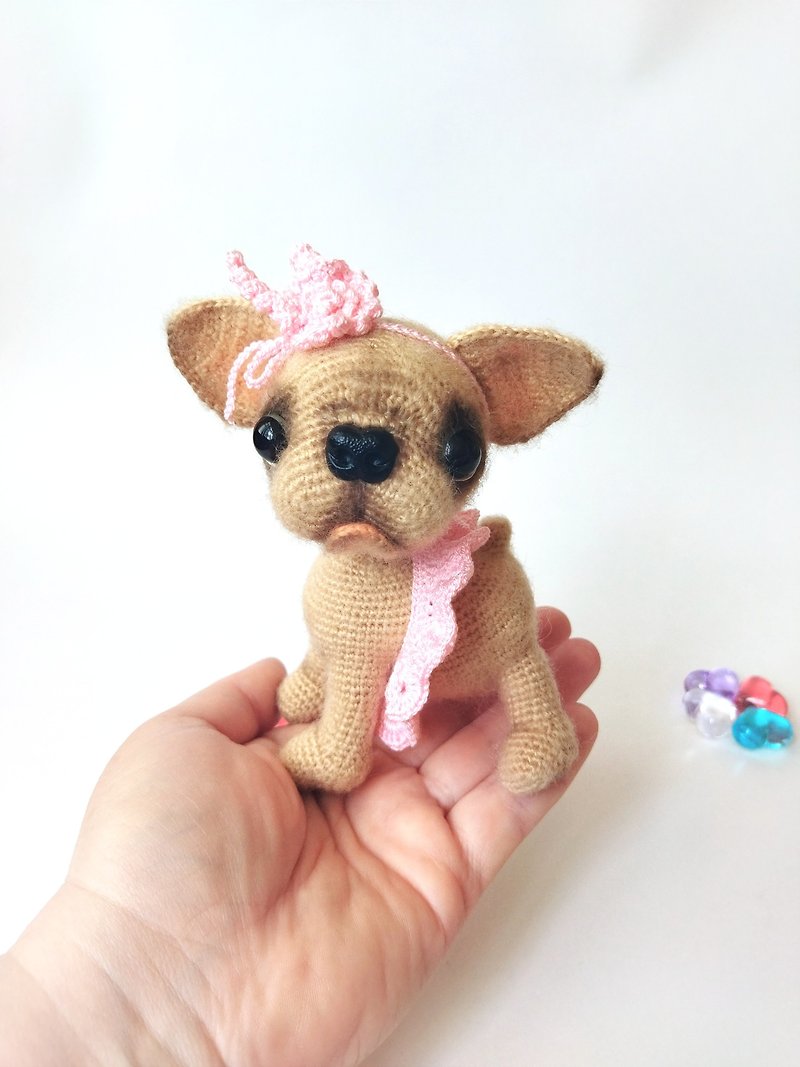 赤ちゃんブルドッグ かぎ針編みの赤ちゃん犬 小さなブルドッグ 赤ちゃんの写真撮影のためのかわいいおもちゃの犬 - 知育玩具・ぬいぐるみ - その他の素材 ブラウン