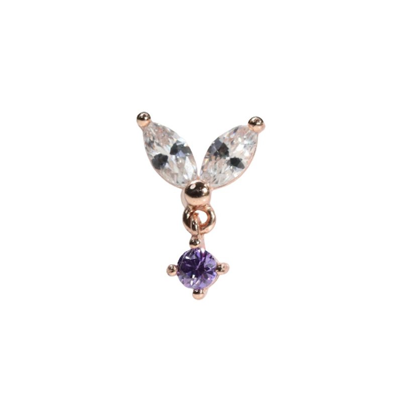 14K Marquise Diamond Amethyst Bead Lock Earrings (Single) - ต่างหู - เครื่องประดับ สีทอง