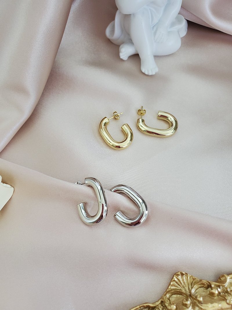 14K Gold Plated Chunky Hoop Earrings ~ Oblong Hoops ~ Oval Earrings ~ Minimal - Earrings & Clip-ons - Copper & Brass Silver