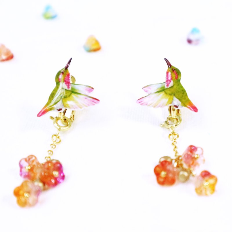 Green Hummingbird Earrings Clip-On - Earrings & Clip-ons - Resin 