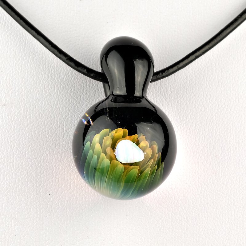 Meteorite Fumed Handmade Lampwork Glass Pendant - Necklaces - Glass Green