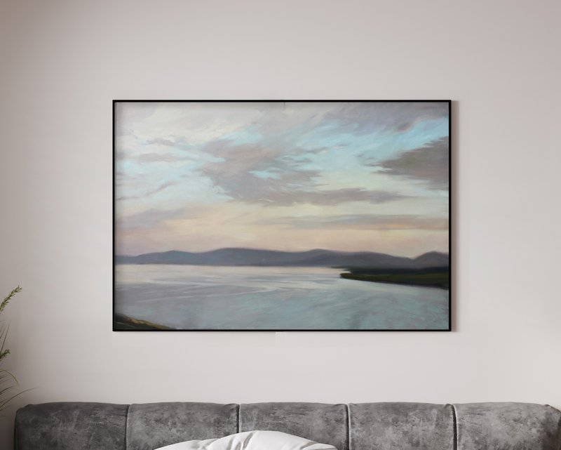 Neutral Seascape Painting | Grey Beige Seascape Canvas | Sea surface - 壁貼/牆壁裝飾 - 棉．麻 灰色