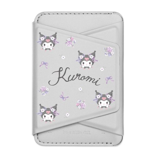 LANI's 風格防摔手機殼 Kuromi 酷洛米-小花銀色款 支架磁吸卡包 小牛皮感 手機支架