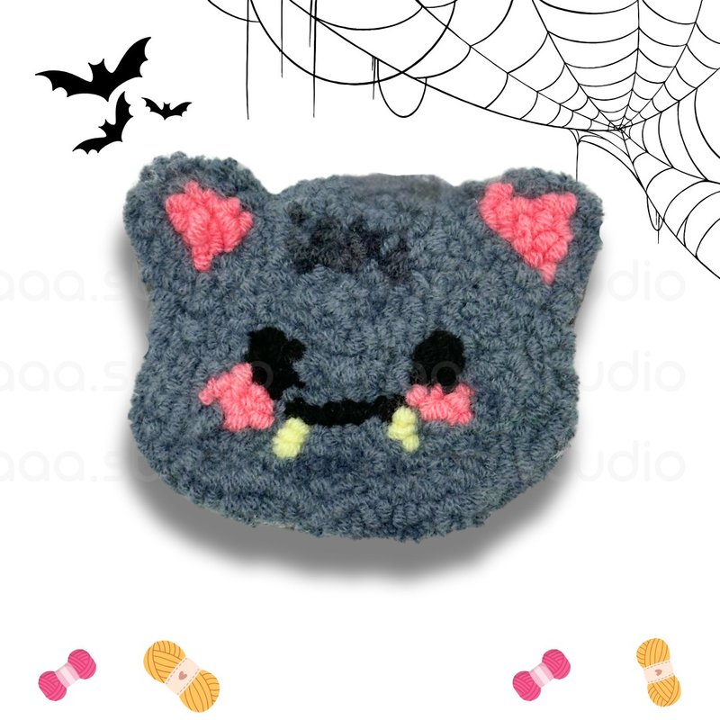 [Full set of DIY material package] Russian embroidery PUNCHNEEDLEl Halloween series-Devil Little Gray Cat - Knitting, Embroidery, Felted Wool & Sewing - Cotton & Hemp Multicolor