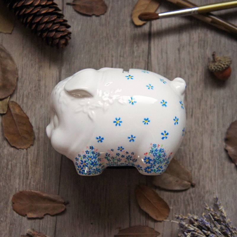 Flowers Monogatari - Original / male pig piggy bank - Coin Banks - Pottery White