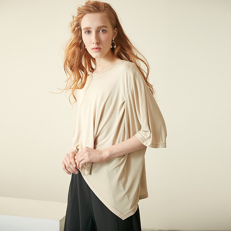 Summer new literary women's dress hem knitted T-shirt dress - Women's T-Shirts - Other Man-Made Fibers White