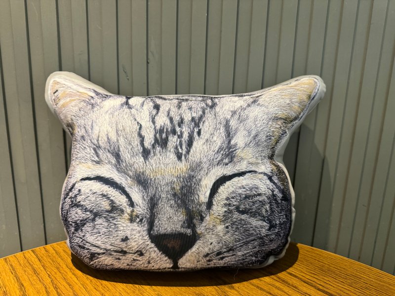 Hand-painted cat pillow Afternoon pillow - หมอน - เส้นใยสังเคราะห์ สีเทา