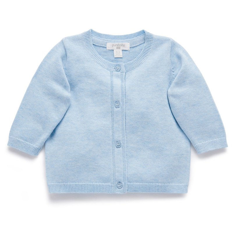 澳洲Purebaby有機棉嬰兒針織外套-新生兒必備款6-12M 粉藍 - 童裝外套 - 棉．麻 