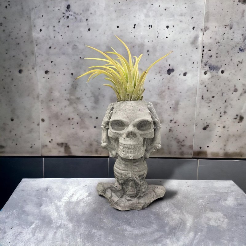 -I won’t listen- Skull bone air pineapple diffuser stone Stone decoration potted plant - ตกแต่งต้นไม้ - พืช/ดอกไม้ สีเทา