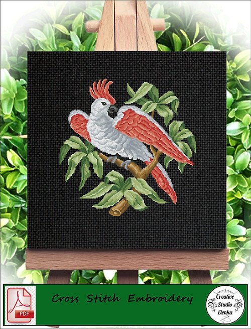CreativeStudioElenka Vintage Cross Stitch Scheme White parrot 2 - PDF Embroidery Scheme