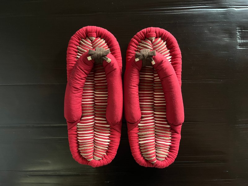 [FLIP TEE FLOP] 23cm cloth sandals, red [No.287] - รองเท้าแตะในบ้าน - ผ้าฝ้าย/ผ้าลินิน สีแดง