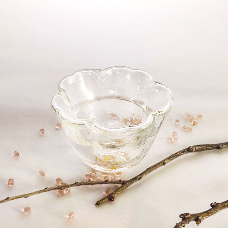 แก้ว แก้ว สีใส - [Chinese Valentine's Day gift] Taiwan-made gold-leaf cherry blossom double-layer cup/hammer pattern glass/tea cup-crystal clear