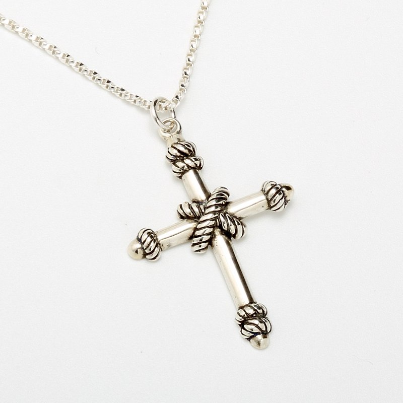 Cross knot Cross s925 sterling silver necklace Valentine's Day gift - สร้อยคอ - เงินแท้ สีเงิน