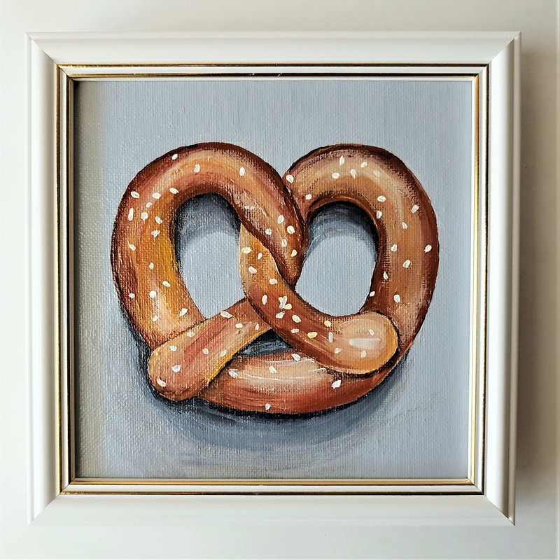 Food Painting Masterpiece: Pretzel Still Life Art Kitchen Wall Decoration - ตกแต่งผนัง - อะคริลิค หลากหลายสี