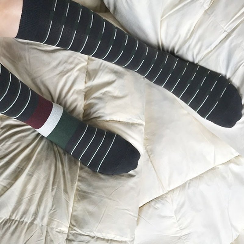 靴下ミッドナイトグレー/ irregular / socks / stripes / flower - ソックス - コットン・麻 グリーン