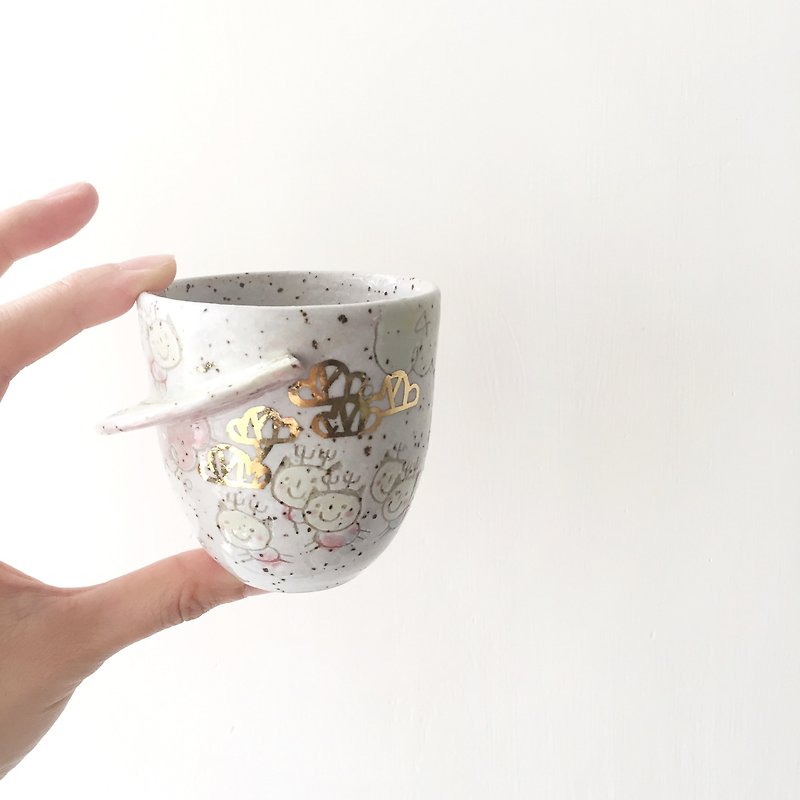 100隻小花鹿 ‧ 粉引陶瓷咖啡杯 (玫瑰金) - 茶具/茶杯 - 陶 白色