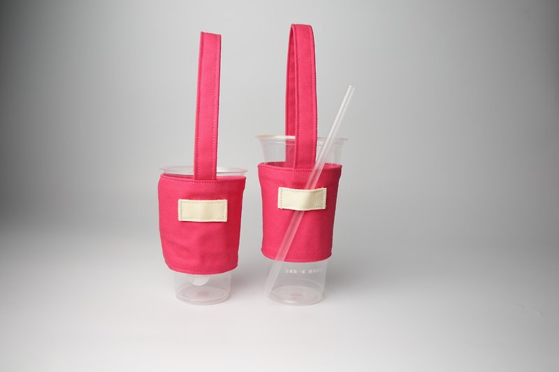 Colorful Series - Peach Powder Green Cup Set Drink Cup Set Drink Bag - ถุงใส่กระติกนำ้ - ผ้าฝ้าย/ผ้าลินิน สีแดง