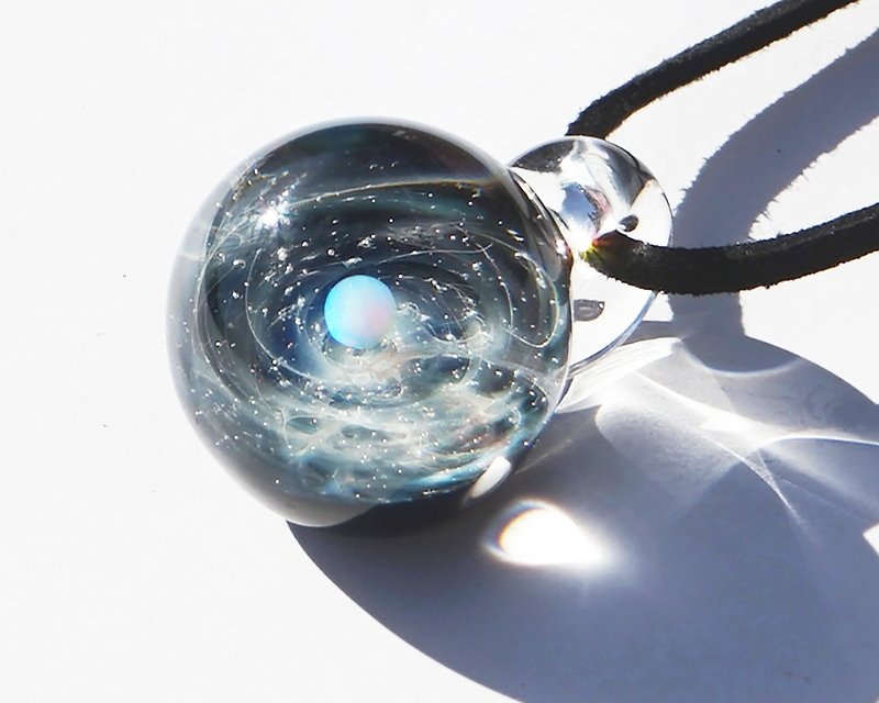 You are the only star. Glass pendant with white opal Space universe - Necklaces - Glass Blue