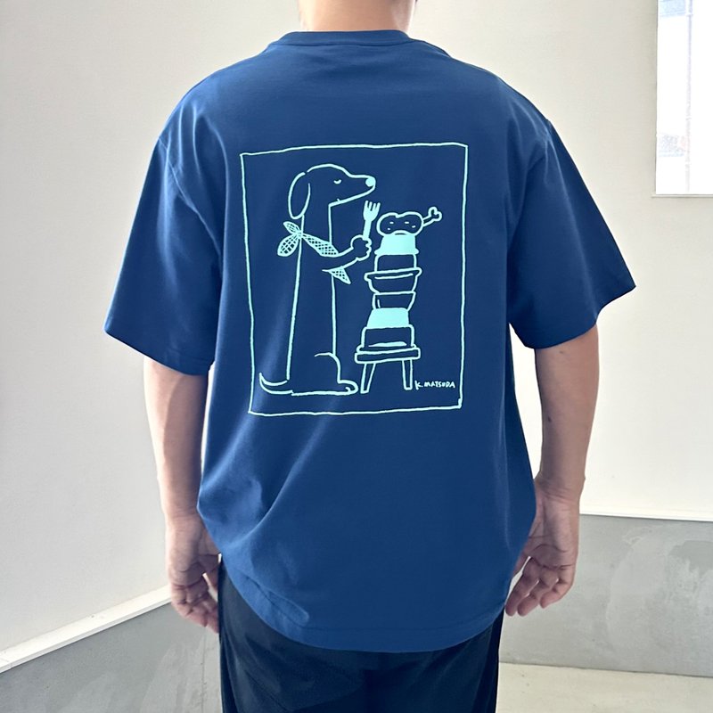 2025新作【ユニセックス】コラボプリント リラックスフィットTシャツ 5色展開【ブルー】 - 女 T 恤 - 棉．麻 藍色