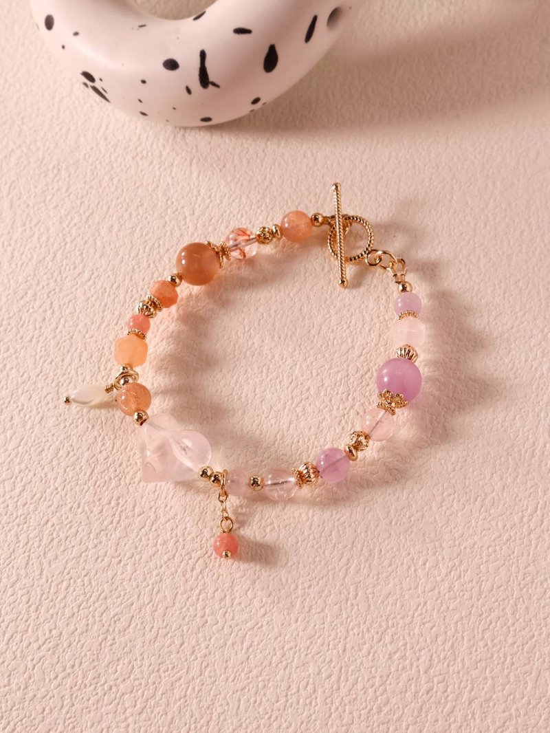 Taozhiyaoyao. Rose quartz three-dimensional love star light pink Stone rhodolite 14K gold-filled crystal ore bracelet - สร้อยข้อมือ - คริสตัล สึชมพู