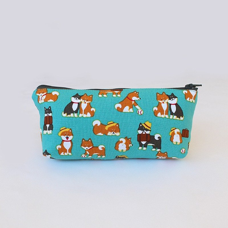 柴犬與朋友款筆袋(中)/收納袋 鉛筆盒 化妝包 - 筆盒/筆袋 - 棉．麻 