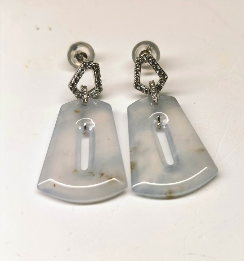 Silver Collection - Icy white jadeite bell frame silver earrings - Earrings & Clip-ons - Jade 