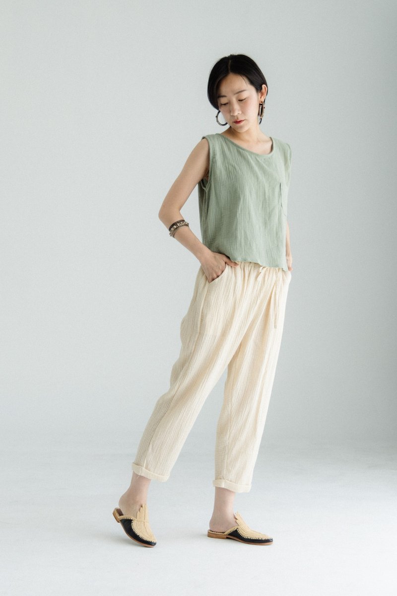 Pure cotton tapered pants_off-white - กางเกงขายาว - ผ้าฝ้าย/ผ้าลินิน ขาว