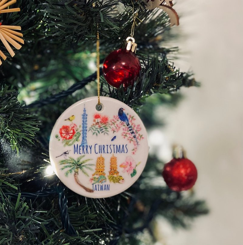 Round Ceramic Christmas ornament - ของวางตกแต่ง - ดินเผา หลากหลายสี