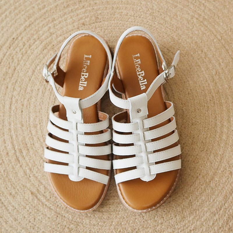 【Sheet music】 leather Roman sandals - White - รองเท้ารัดส้น - หนังแท้ ขาว