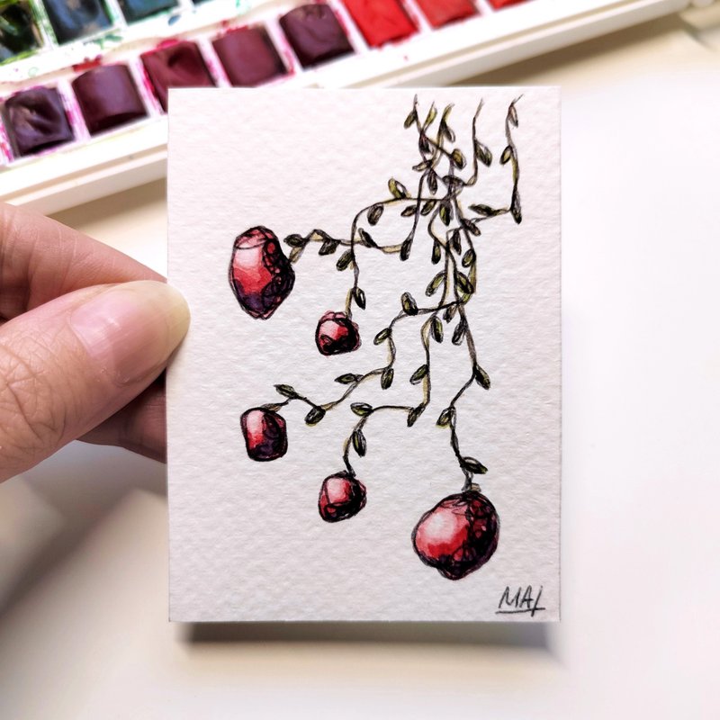 Original Mushroom Aceo Floral Cards in Watercolor - ตกแต่งผนัง - กระดาษ หลากหลายสี