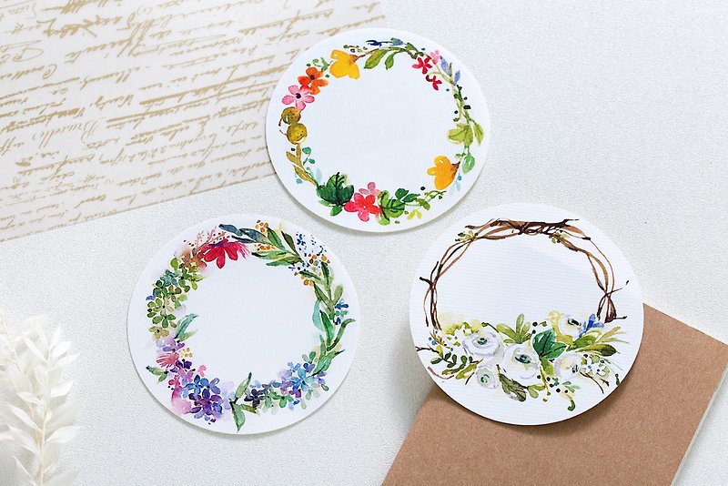 10cm watercolor wreath big sticker (can write / 3 styles optional) - Stickers - Paper 