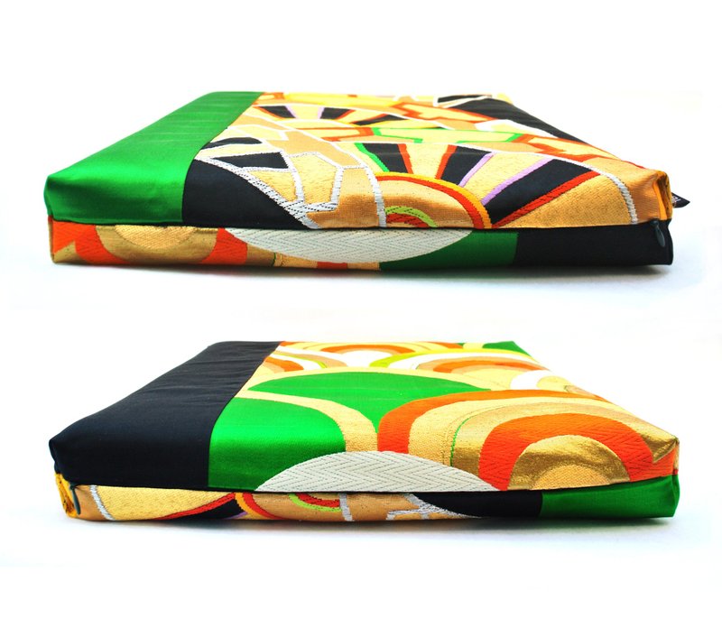 Kimono-Zabuton Cushion, Genjikuruma Tires and Seigaiha waves pattern M 40x40cm - Pillows & Cushions - Silk Multicolor