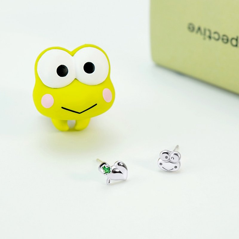 Love&Peace系列-KeroKeroKeroppi大眼蛙純銀耳環 - 耳環/耳夾/耳骨夾 - 純銀 銀色