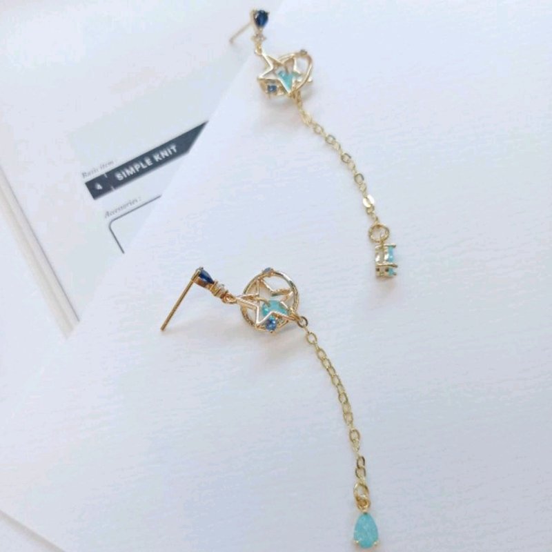 1KM藍色星塵•立體星環鋯石垂墬耳環 - 耳環/耳夾/耳骨夾 - 其他金屬 