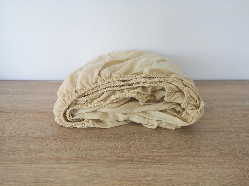 Pastel yellow linen fitted sheet / Softened linen bed sheet / Deep pocket - 寢具/床包 - 亞麻 黃色