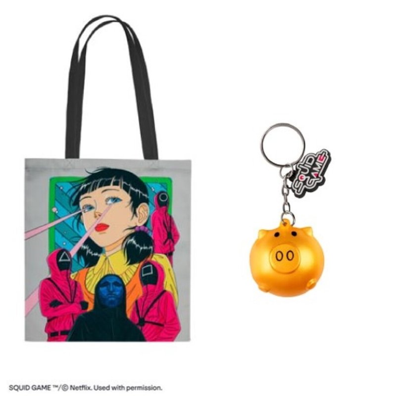 魷魚遊戲手提袋 & 金豬錢罌鑰匙扣 - 側背包/斜背包 - 其他材質 多色