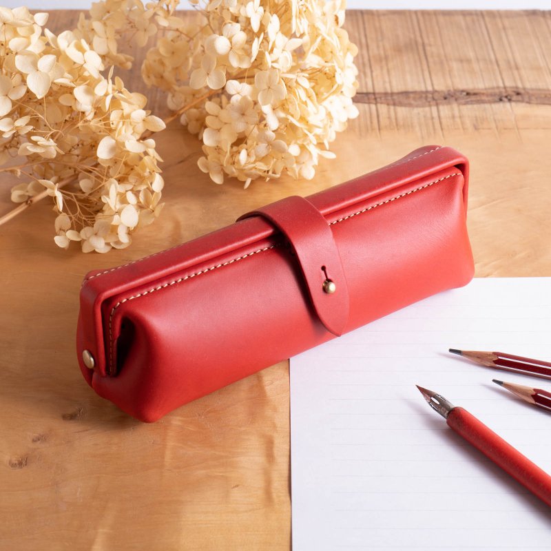 イタリアンレザーのペンケース Paka-pen #Red【入学祝】【就職祝】【カスタム可能なギフト】 - 鉛筆盒/筆袋 - 真皮 紅色