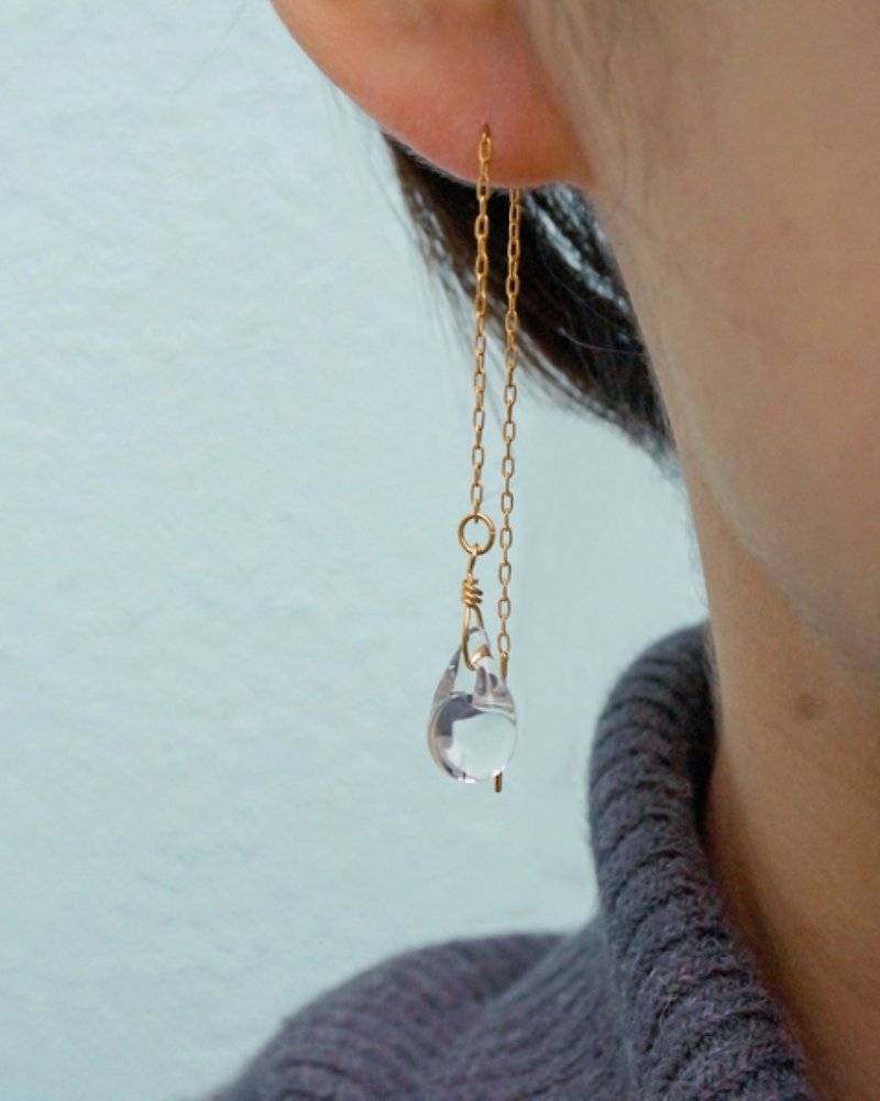 Hario handmade glass earrings-water drops (HAW-T-002P) - Earrings & Clip-ons - Glass Transparent