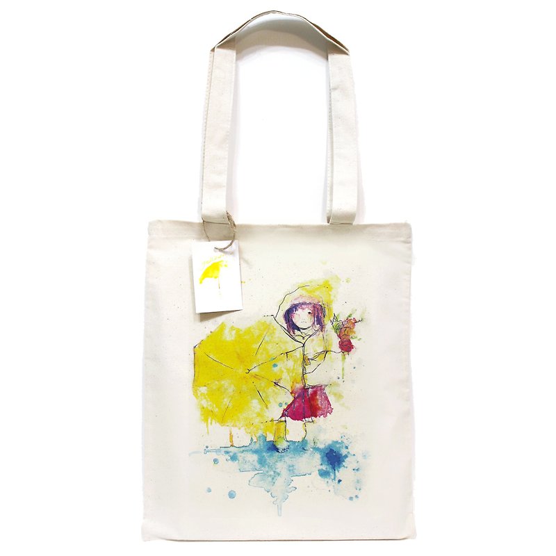 Alice Hobbey send optional postcard yellow umbrella series hand-painted watercolor canvas bag Tote Bag - Messenger Bags & Sling Bags - Cotton & Hemp Multicolor
