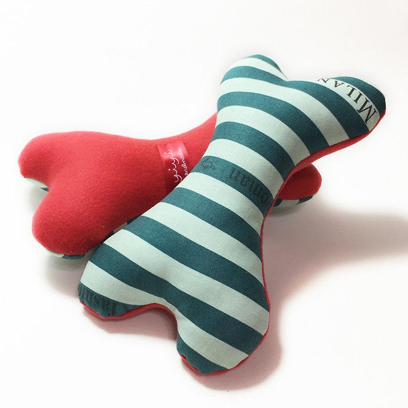 時尚狗骨頭 ( 藍綠紋 ) - 貓/狗玩具 - 棉．麻 紅色