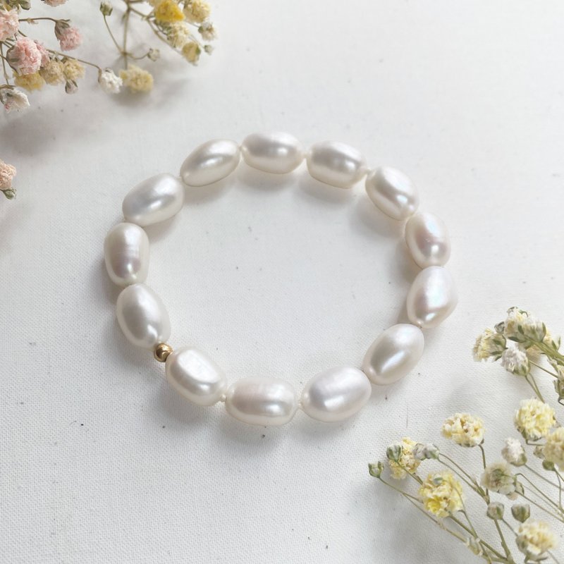 Natural Freshwater Pearl Bracelet White Irregular Pearl 14K Gold Beads Valentine's Day Gift Bracelet - สร้อยข้อมือ - ไข่มุก 