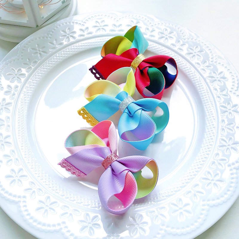 Cartoon color matching gradient bow children's kids hairpin - เครื่องประดับ - ผ้าฝ้าย/ผ้าลินิน หลากหลายสี